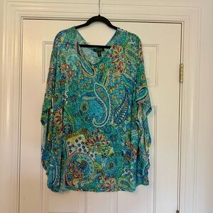 Ralph Lauren Vibrant Blue Paisley 100% Linen Pull-over Tunic